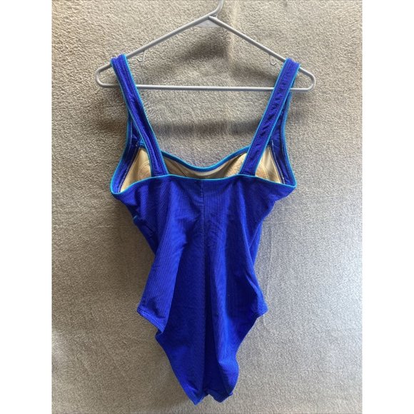COLE OF CALIFORNIA Women Sz 12 Blue Spaghetti Strap One Piece SWIMSUIT Crew Neck - Picture 4 of 5